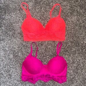Pink by Victoria's Secret Neon Pink and Orange Lace Bralette Set